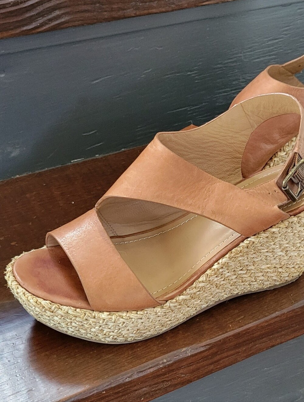 Trask: Women’s Brown Wedge Sandals - Leather